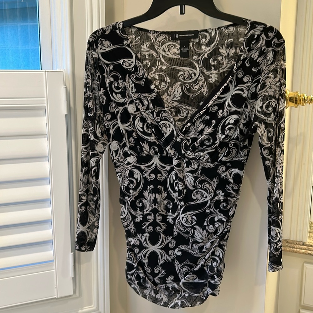 Beautiful, sheer, black and gray blouse by INC